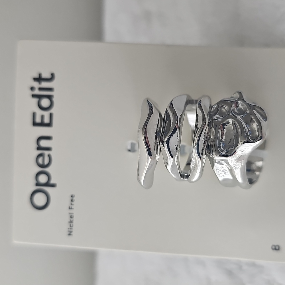 NWT Open Edit Set Of 3 Molten Rhodiun Rings Size 8 Silver - Picture 4 of 12